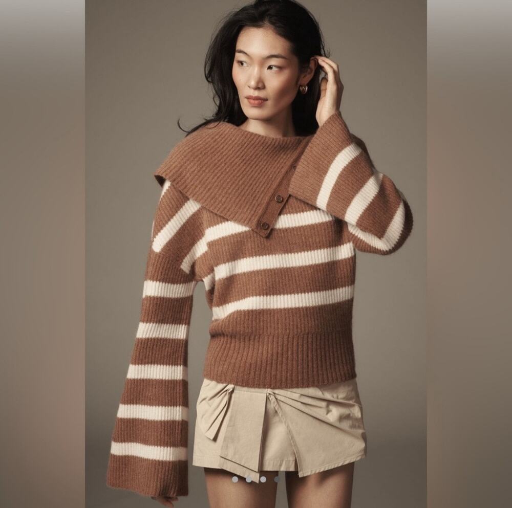 Anthropologie Maeve Cashmere Bell Sleeve Sweater in Neutral